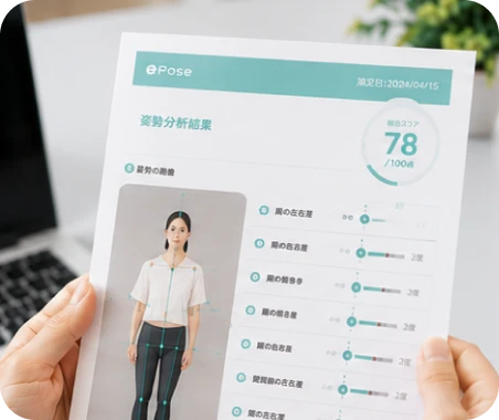 タブレットに表示された姿勢分析結果の写真